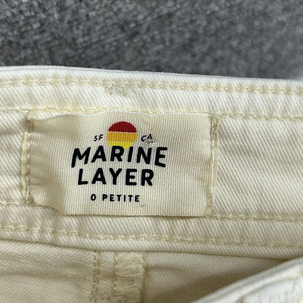 Marine Layer Charlie Wide Leg Denim Pants Women‎ Size 0 Petite Cream Raw Hem - Picture 3 of 11